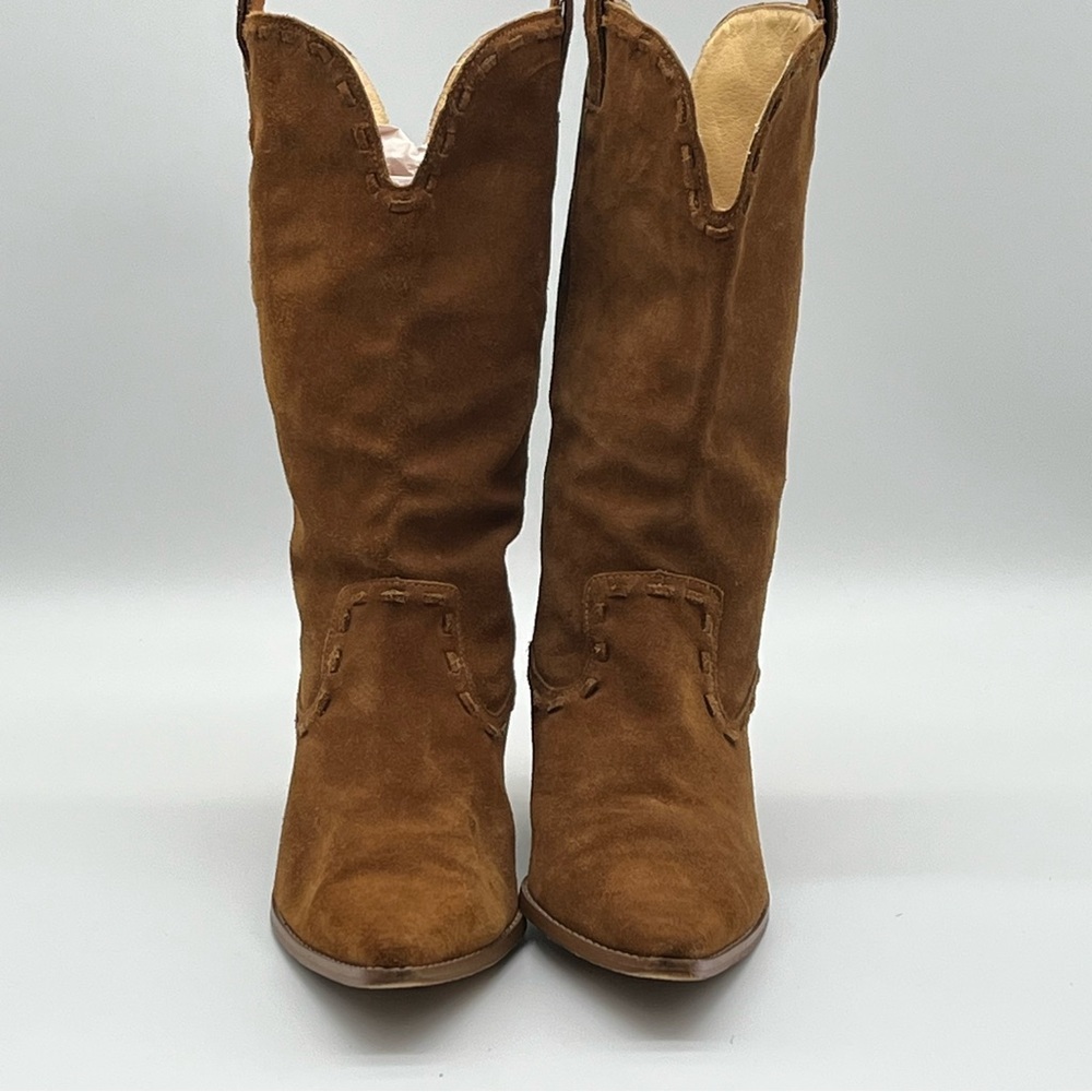 Michael Kors Brown Suede Cowboy Pull On Mid-Calf Pointed Raped Heal Boots 8M - Picture 5 of 14